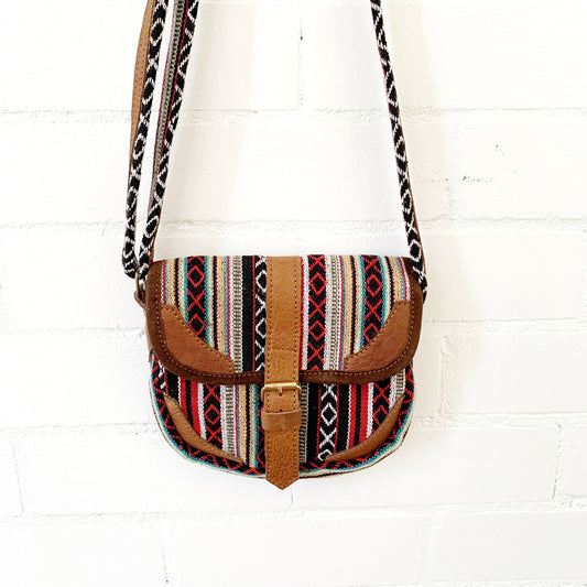 Cross Shoulder Handmade Leather & Cotton Bag 26x24cm