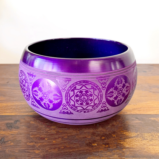 CHROME PURPLE SINGING BOWL 15X9CM W/STICK