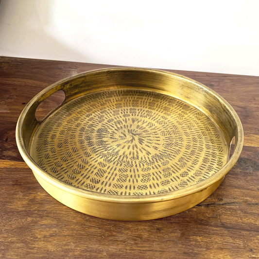 HANDCARVED BRASS FINISH TRAY 30X4.5CM