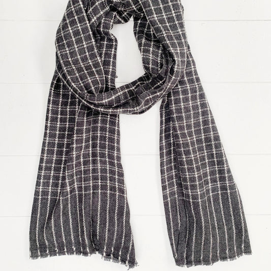 WOOL N CASHMERE BLEND DRK GRAY N WHITE CHECKERED SOFT SHAWLS