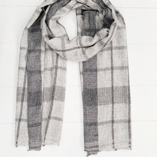 WOOL N CASHMERE BLEND GREY CHECKERED SOFT SHAWLS