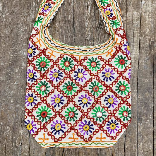 BOMBAY MIRROR EMBROIDERY COTTON BAG GREEN
