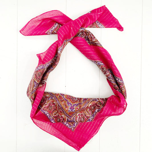 PINK & ORANGE PAISLEY FINE HAND LOOM SILK SCARF 100CM