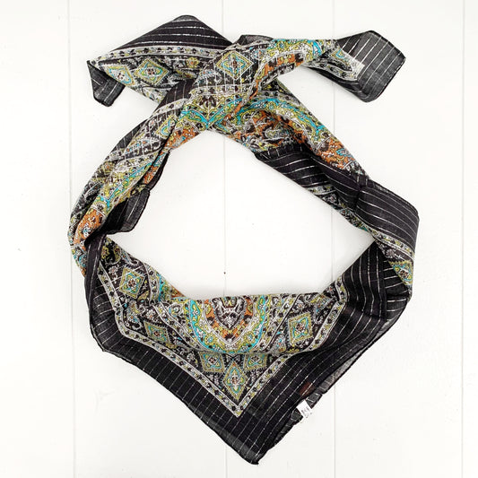 BLACK & ORANGE PAISLEY FINE HAND LOOM SILK SCARF 100CM