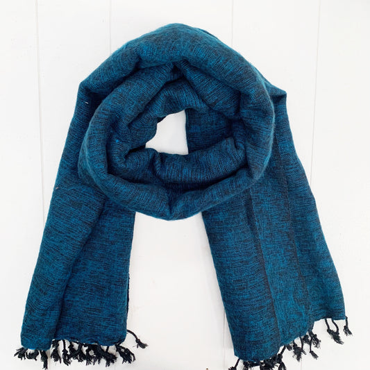 WOOL BLEND BLUE SHAWL 80x195CM