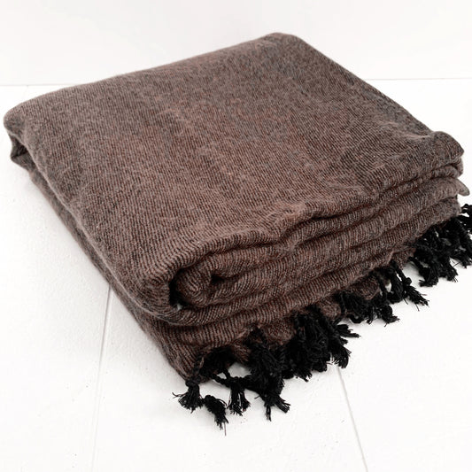 WOOL BLEND HANDLOOM BLANKET CHOCOLATE 110X260CM