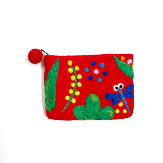 HANDMADE FELT DRAGONFLY PURSE (TOMATO RED) 15X11CM