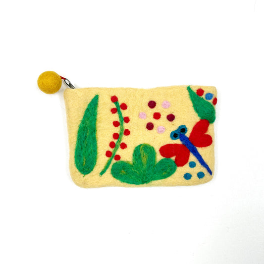 HANDMADE FELT DRAGONFLY PURSE (SUNSHINE) 15X11CM