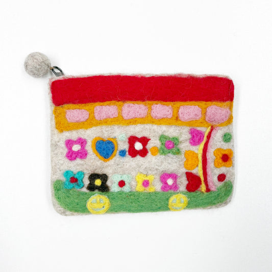 HANDMADE FELT 'BOHO BUS' PURSE (NATURAL) 18X14CM