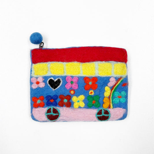HANDMADE FELT 'BOHO BUS' PURSE (NIGHT SKY) 18X14CM
