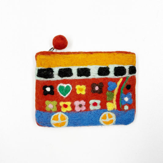 HANDMADE FELT 'BOHO BUS' PURSE (TERRACOTTA) 18X14CM