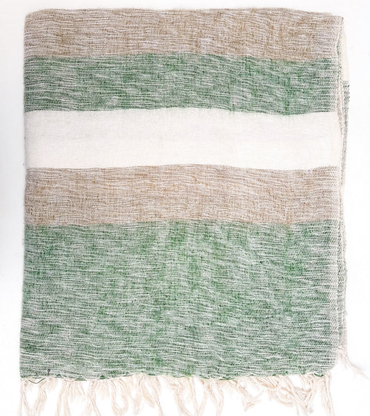WOOL BLEND “Sage & Sand Stripe” SHAWL 80x195CM
