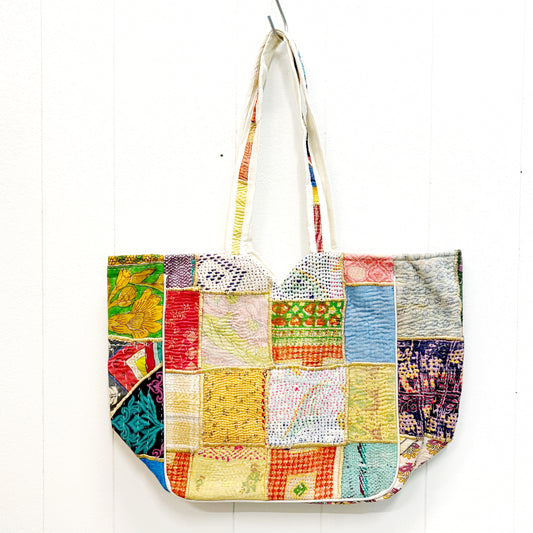 HAND STITCHED VINTAGE KANTHA SHOULDER BAG 50x32CM