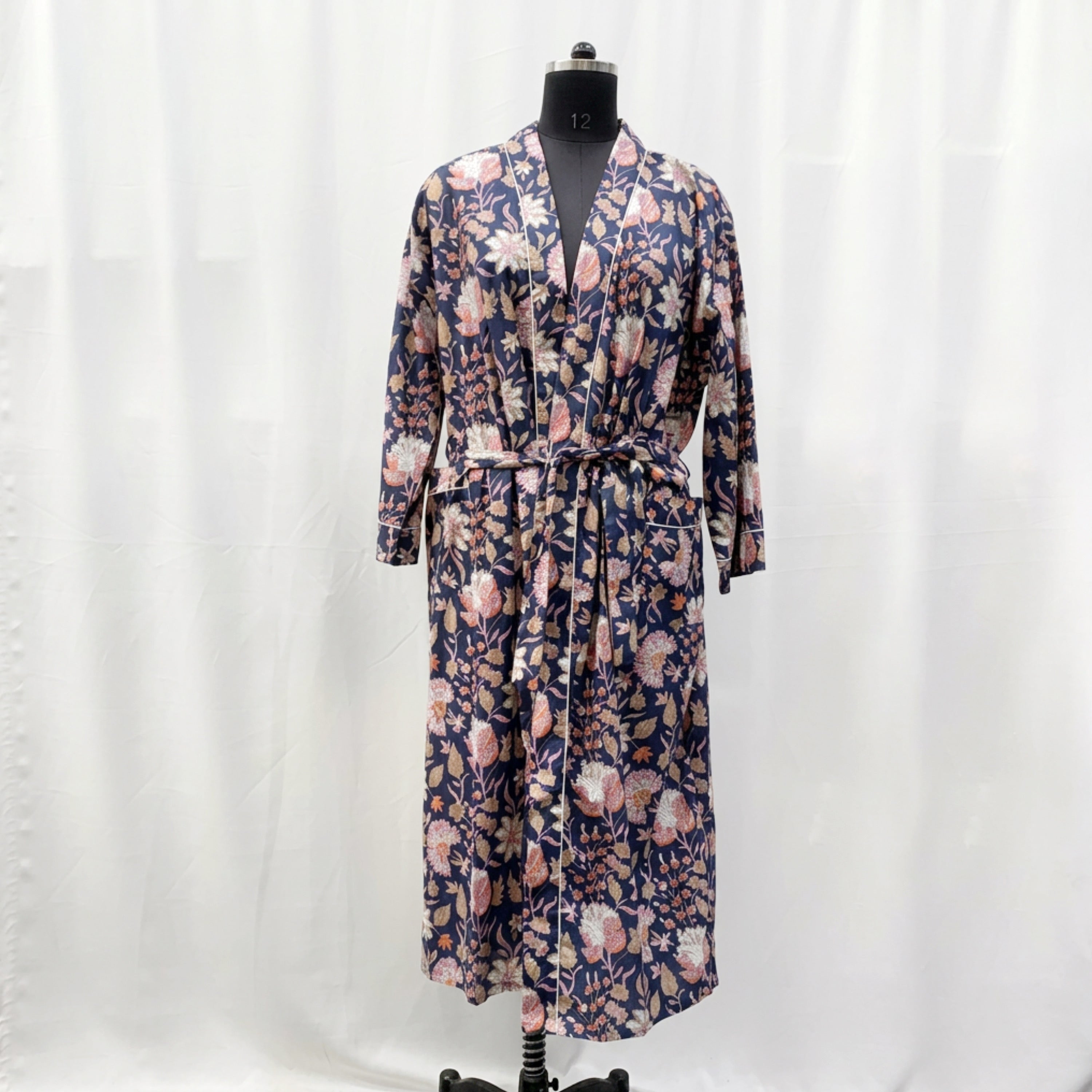 100% Cotton Robe 'Navy Floral Robe' with pockets – Mandala Traders Pty Ltd