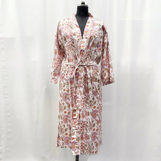 100% Cotton Robe 'White Blossom Robe' with pockets