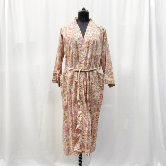 100% Cotton Robe 'Peach Floral Robe' with pockets