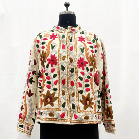 100% Cotton Sujani Emb. Jacket With Pockets