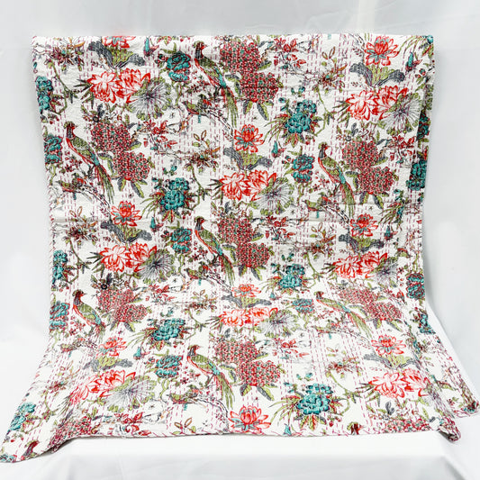 100% COTTON HAND STITCHED FLORAL THROW 150x220CM