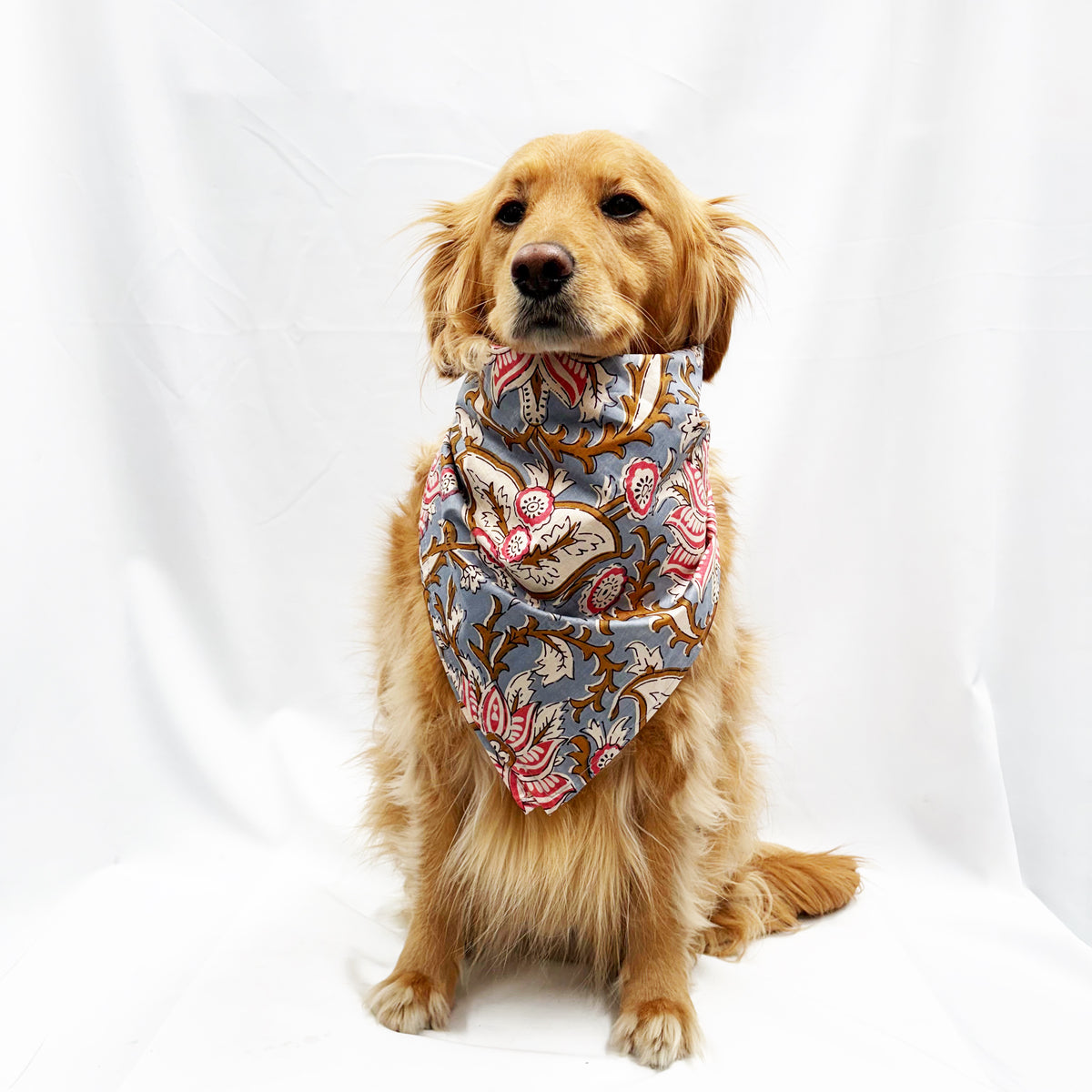 Hand Block Printed Cotton Dog Bandana — Sky Blue & Pink