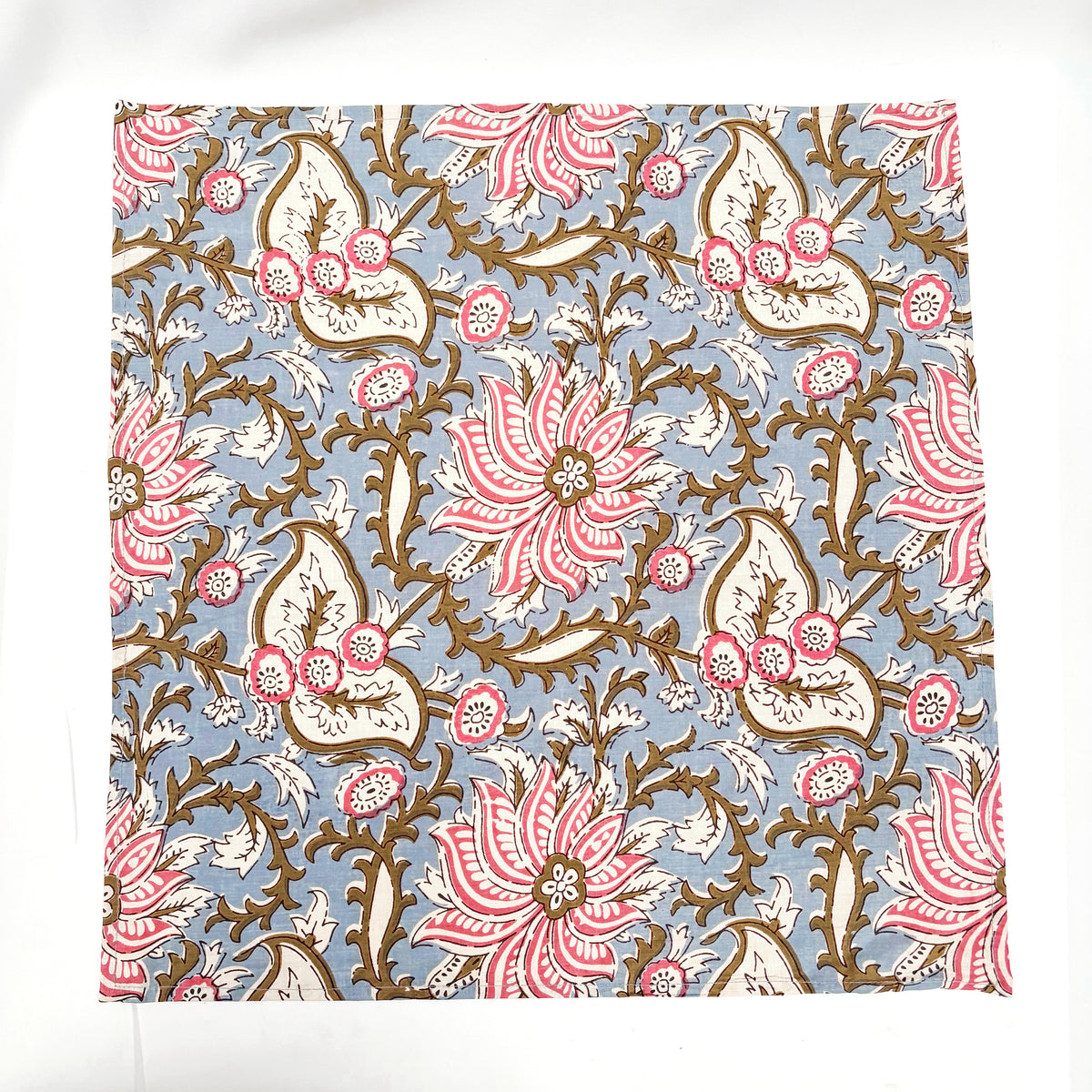 Hand Block Printed Cotton Dog Bandana — Sky Blue & Pink