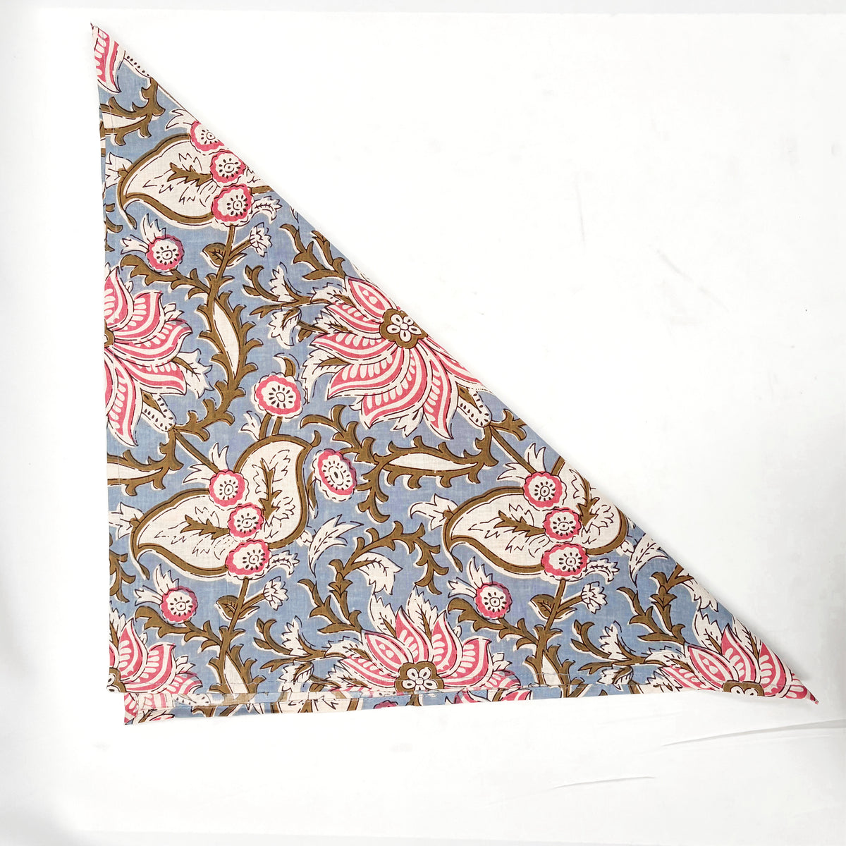 Hand Block Printed Cotton Dog Bandana — Sky Blue & Pink