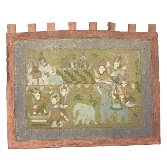 VINTAGE BURMESE HAND PAINTED WALL HANGING 137X102CM