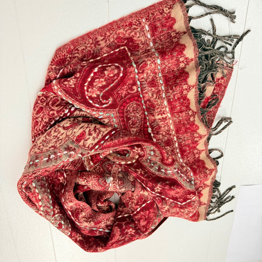 Wool Blend Paisley Emb. Shawl 188x73CM