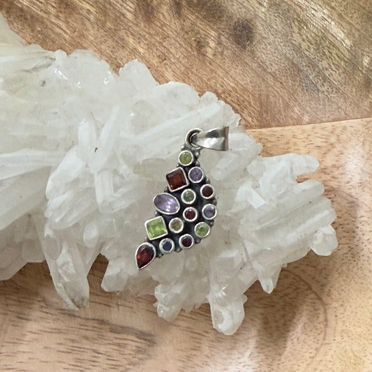 STERLING SILVER MULTI STONE PENDANT -GARNET, PERIDOT, AMETHYST, CITRINE