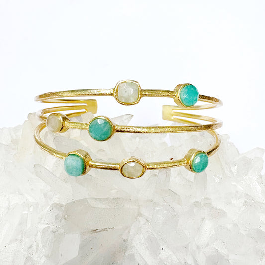 14K Gold plated Brass Moonstone  Amazonite Cuff 6x2CM