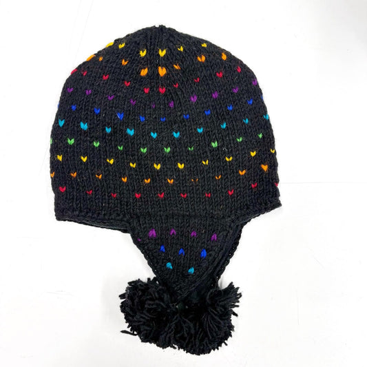 100% WOOL HAND KNITTED FLEECE LINED EARMUFF BEANY MINI HEARTS