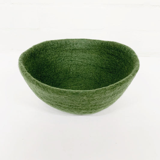 HANDMADE FELT FOREST GREEN BOWL 20X8CM