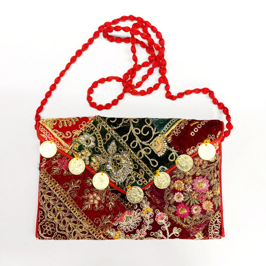 EMBROIDERED VELVET PURSE W STRAP