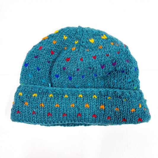 100% WOOL HAND KNITTED FLEECE LINED BEANY MINI HEARTS