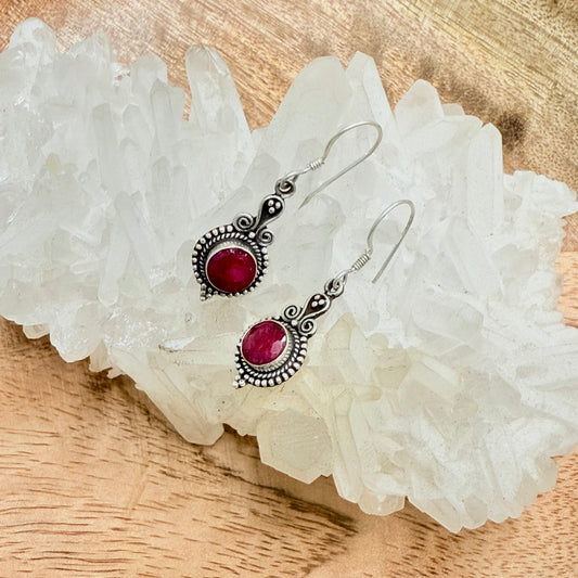 STERLING SILVER RUBY EARRING