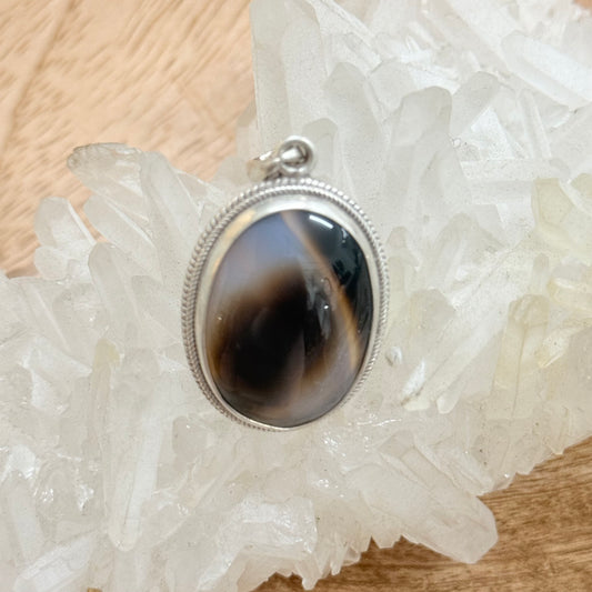 STERLING SILVER BLACK LACE AGATE PENDANT