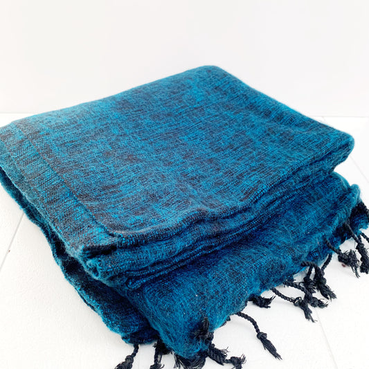 WOOL ‘ BLUE' BLEND HANDLOOM SHAWL 80X195CM