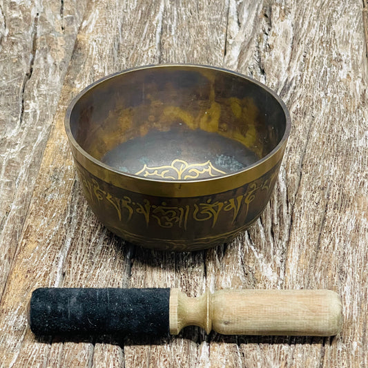 ETCHED  BRONZE SINGING BOWL L 14x8cm