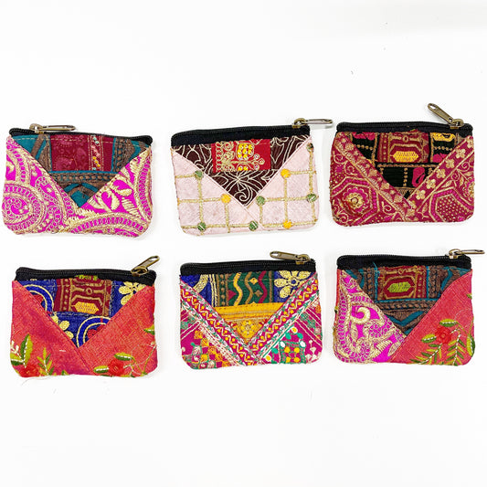 PURPLE SILK SARI PURSE | SML | 9x11CM