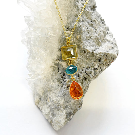14K Gold plated Brass 3-Drop Necklace Adjustable