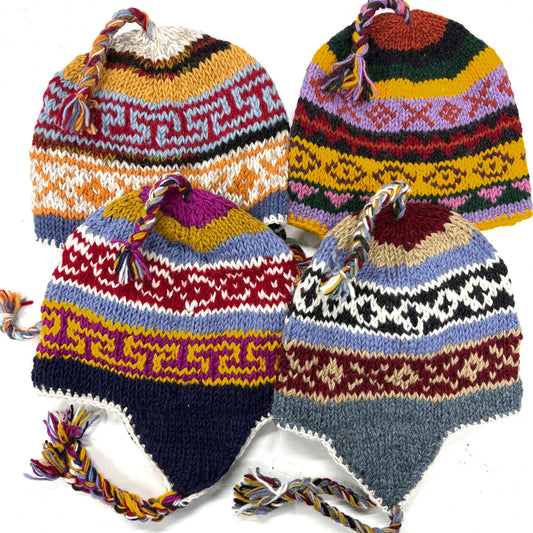 100% WOOL HAND KNITTED BEANY FLEECE LINED ASSORTED