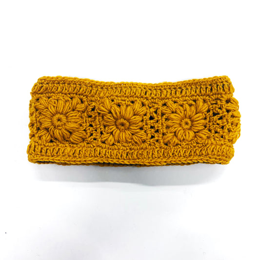 FLORAL 100% WOOL HAND KNITTED HEADBAND “SUNFLOWER”