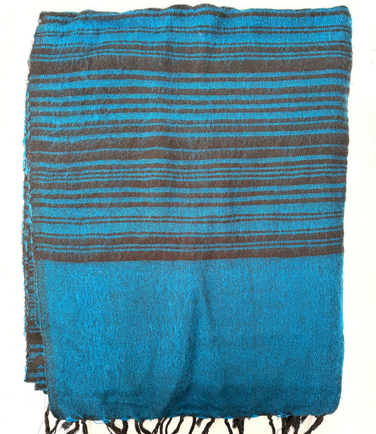 WOOL BLEND “BLUE STRIPE” SHAWL 80x195CM