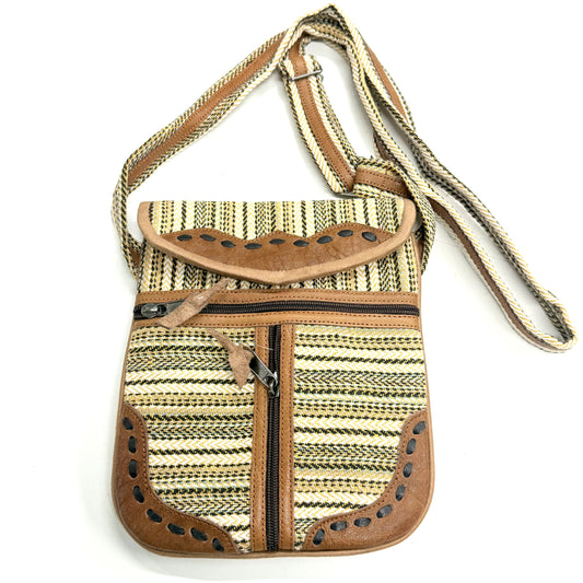 Cross Shoulder Handmade Leather & Cotton Bag 25x20cm LB3