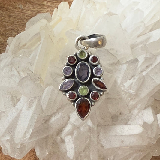 STERLING SILVER MULTI STONE PENDANT -GARNET, PERIDOT, AMETHYST, CITRENE