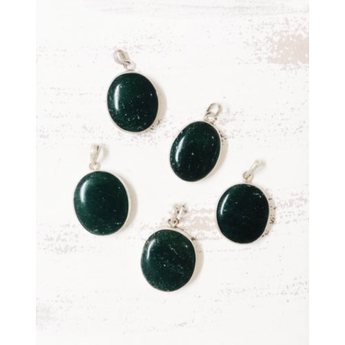 STERLING SILVER GREEN AVENTURINE PENDANT