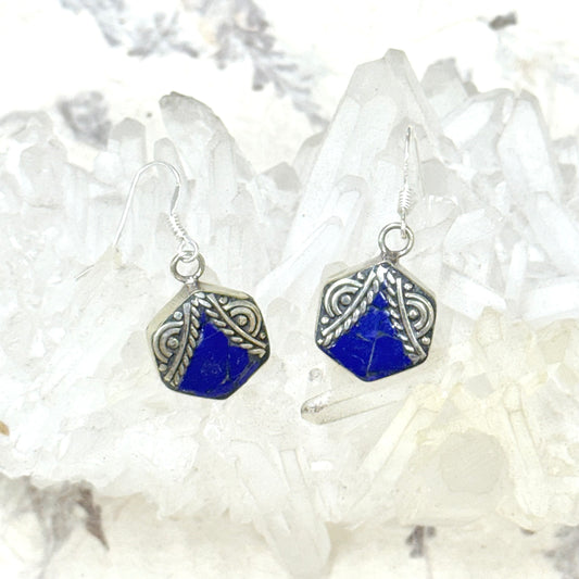 925 SILVER HOOK TIBETAN LAPIZ EARRING