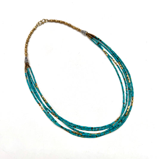TIBETAN 5 LINED TORQUOISE NECKLACE
