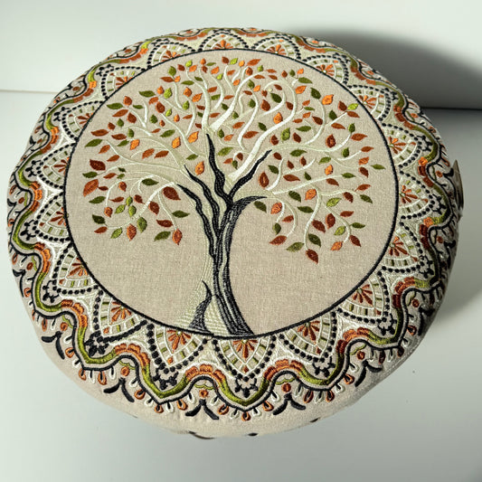 TREE OF LIFE EMB. COTTON UPHOLSTERY WOODEN SEAT 40CM