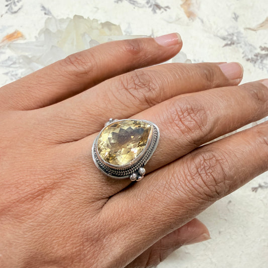 STERLING CITRINE STONE SILVER RING