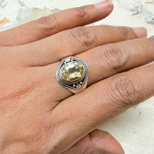 STERLING CITRINE STONE SILVER RING